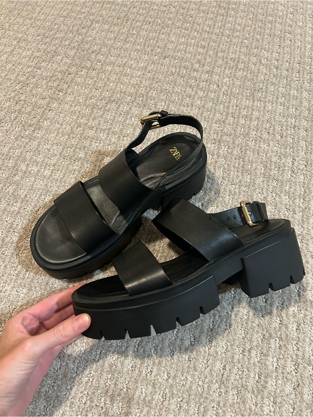 Zara Black Chunky Platform Sandals